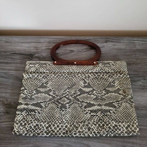 Vintage Snakeskin Foldable Vinyl Tote/Shopper Bag Dual Top Handles - Picture 4 of 7